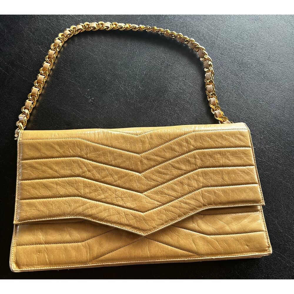 Vintage Adige Paris Leather Chain Shoulder Bag Made in France Clutch